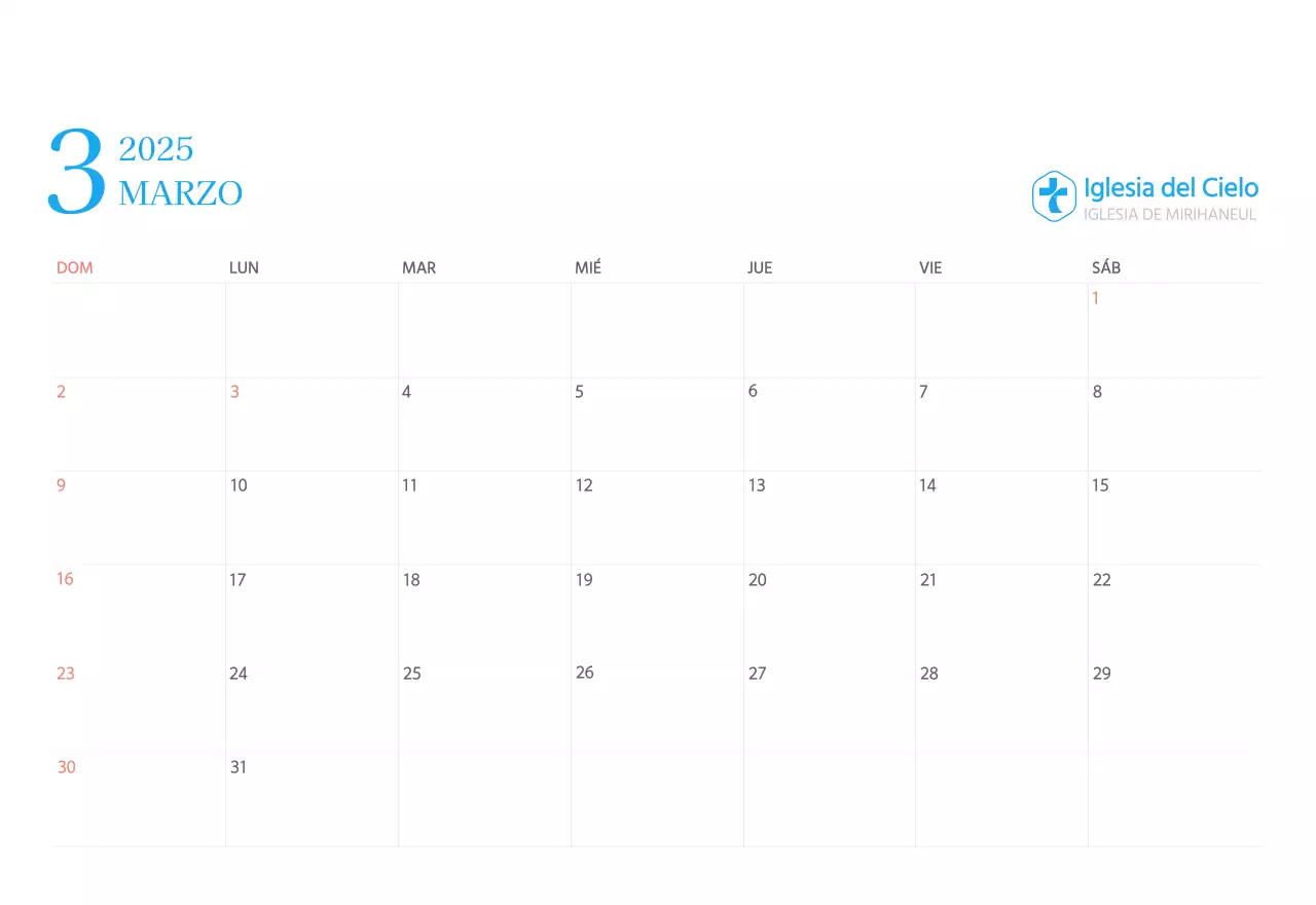 Calendario eclesiástico azul de concepto moderno