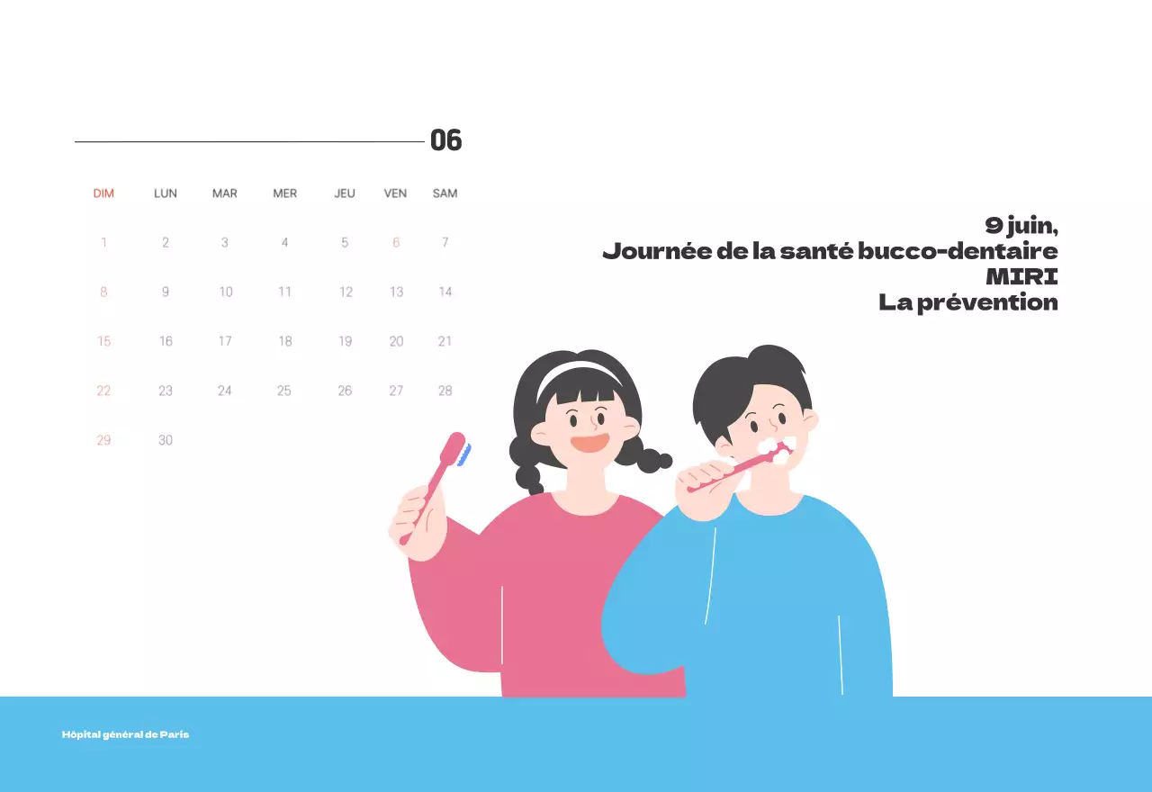 Un hôpital festif avec des illustrations sur le thème de la santé et de la famille et des accents colorés.