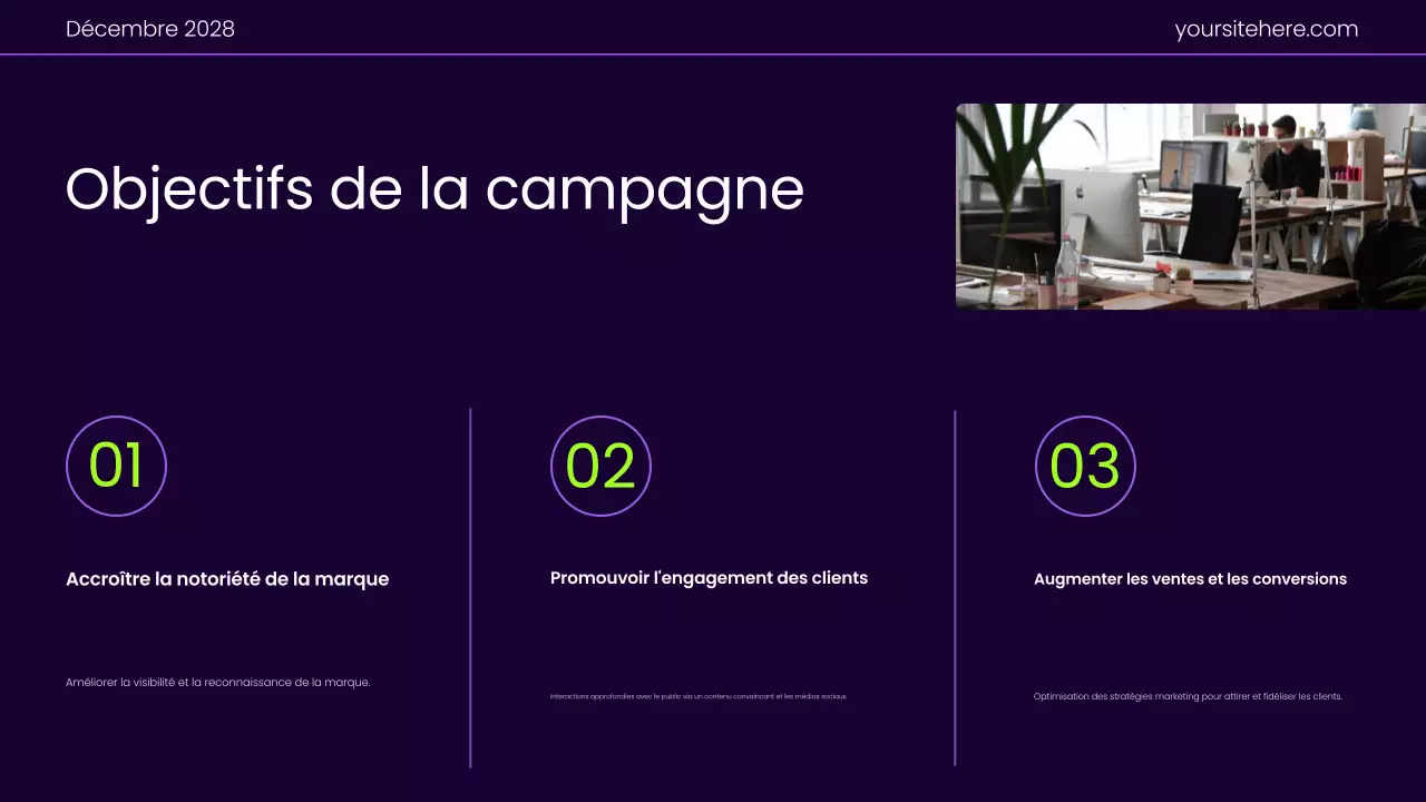 Présentation du plan marketing en dégradé moderne violet