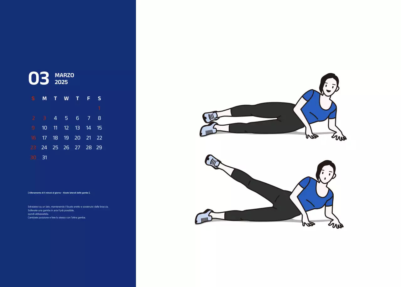 Calendario semplice con illustrazioni blu e pulite