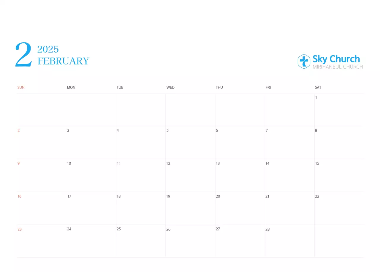 Blue modern concept church calendar