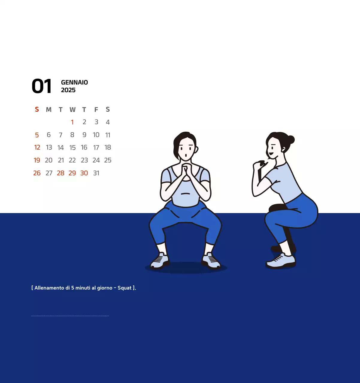 Calendario semplice con illustrazioni blu e pulite