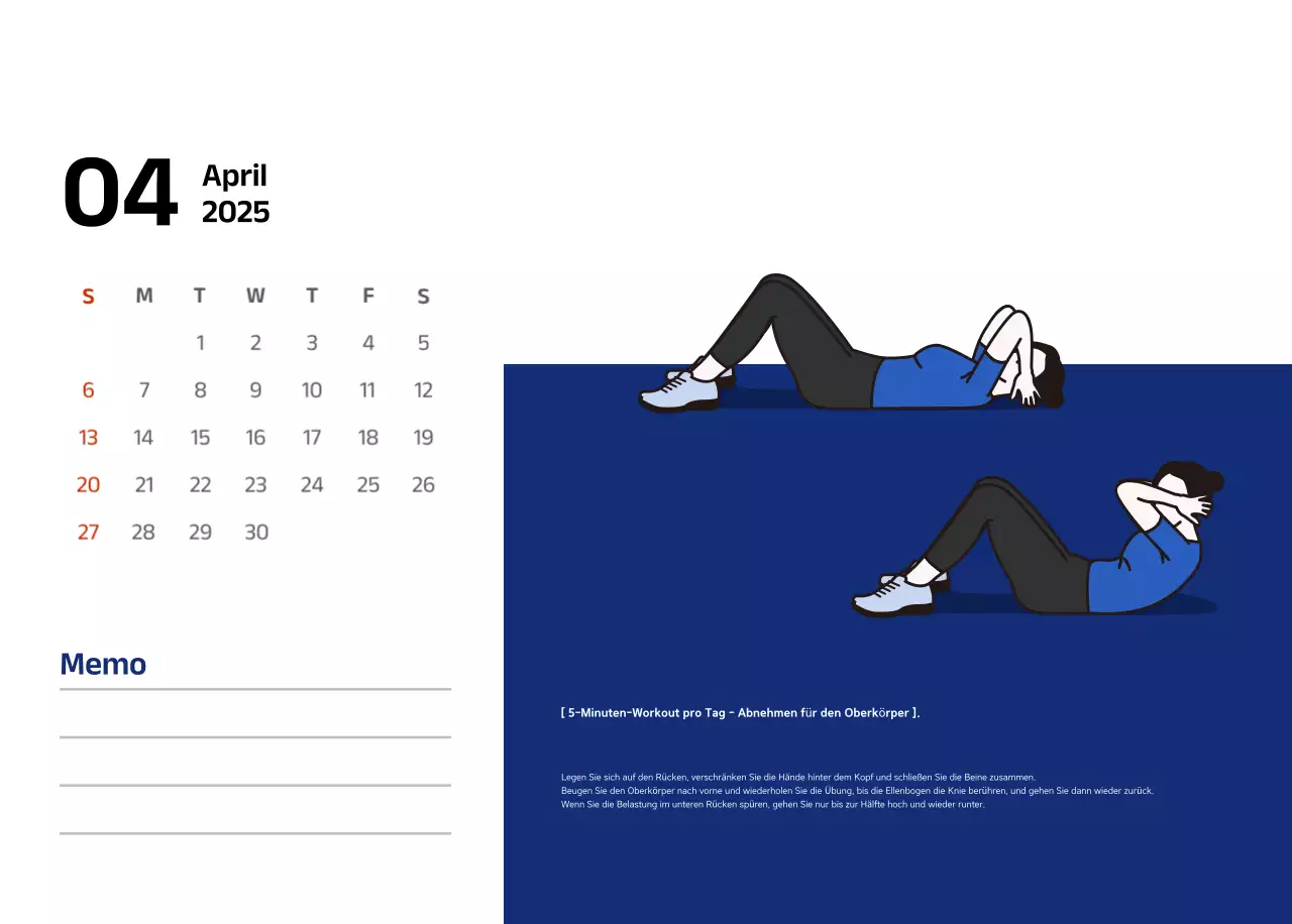 Einfacher Kalender mit blauen, klaren Illustrationen