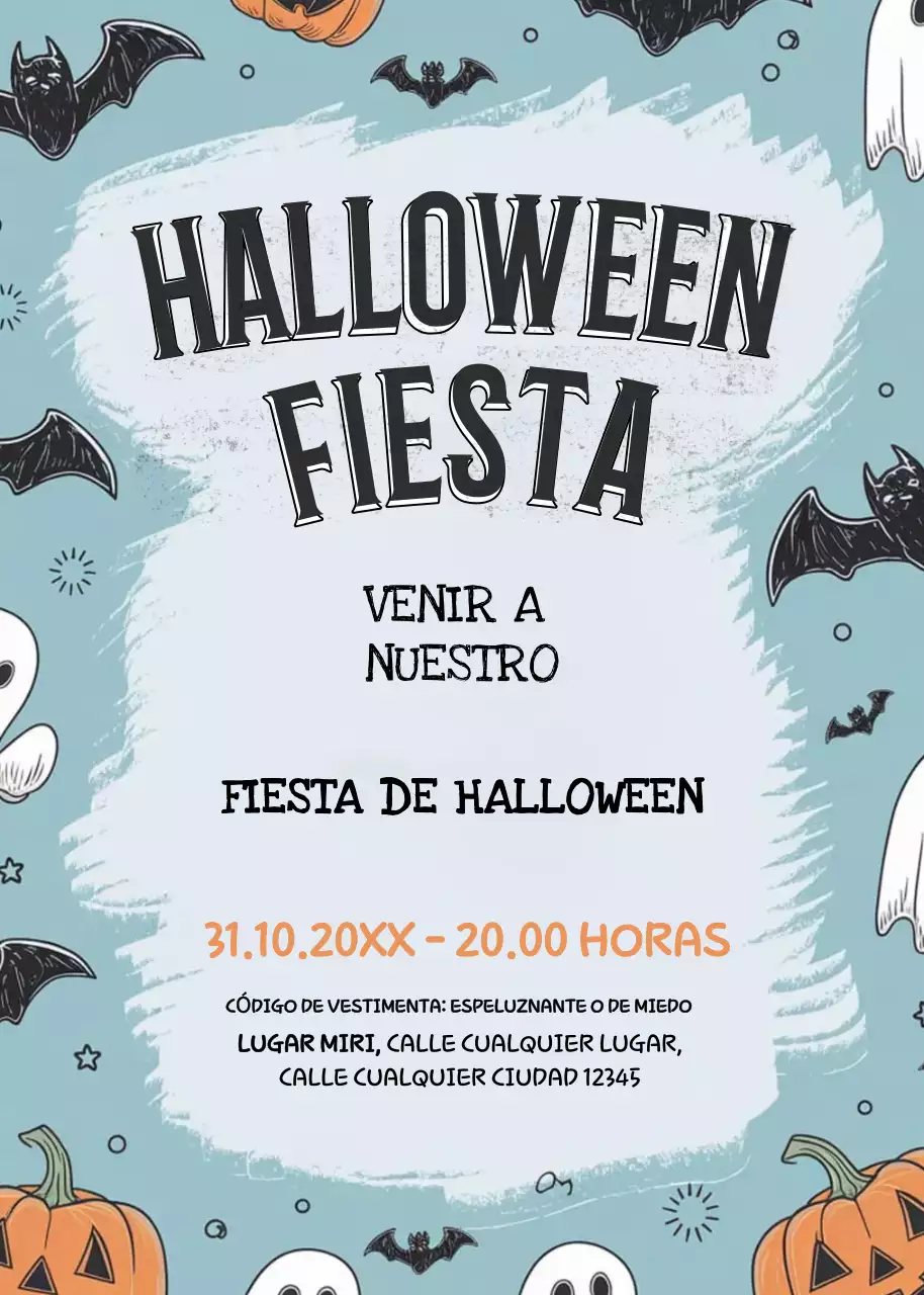 Invitación fiesta Halloween azul negro naranja