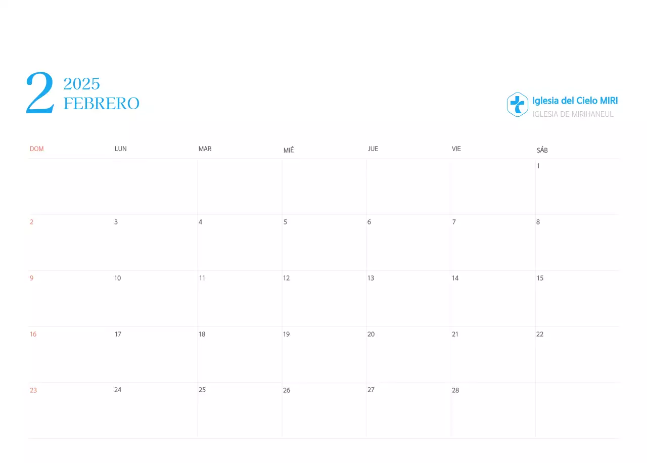 Calendario eclesiástico azul de concepto moderno