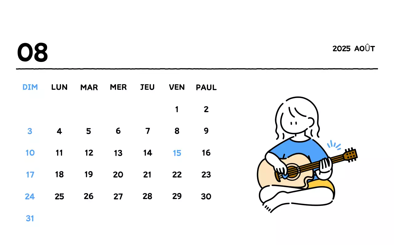 Calendrier illustré avec un joli style de lignes