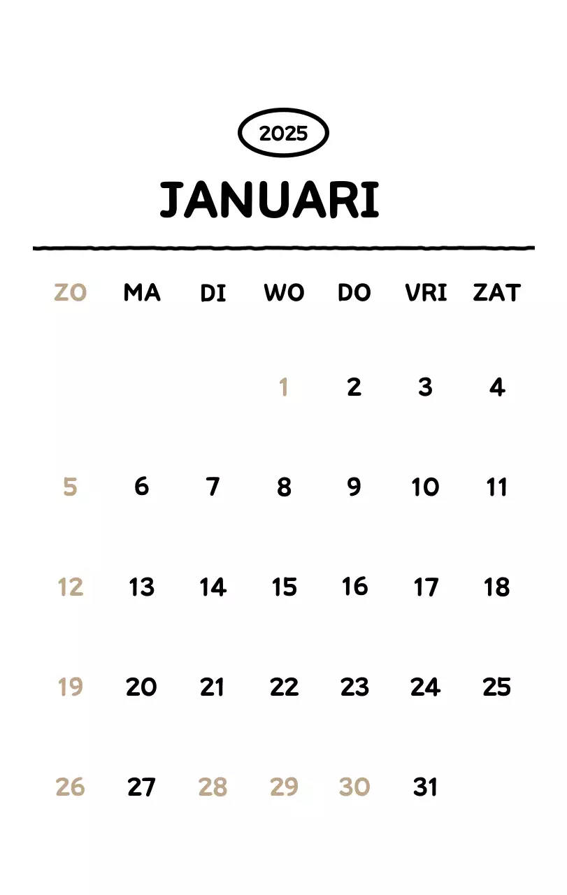 Geïllustreerde kalender met een mooie lijnstijl