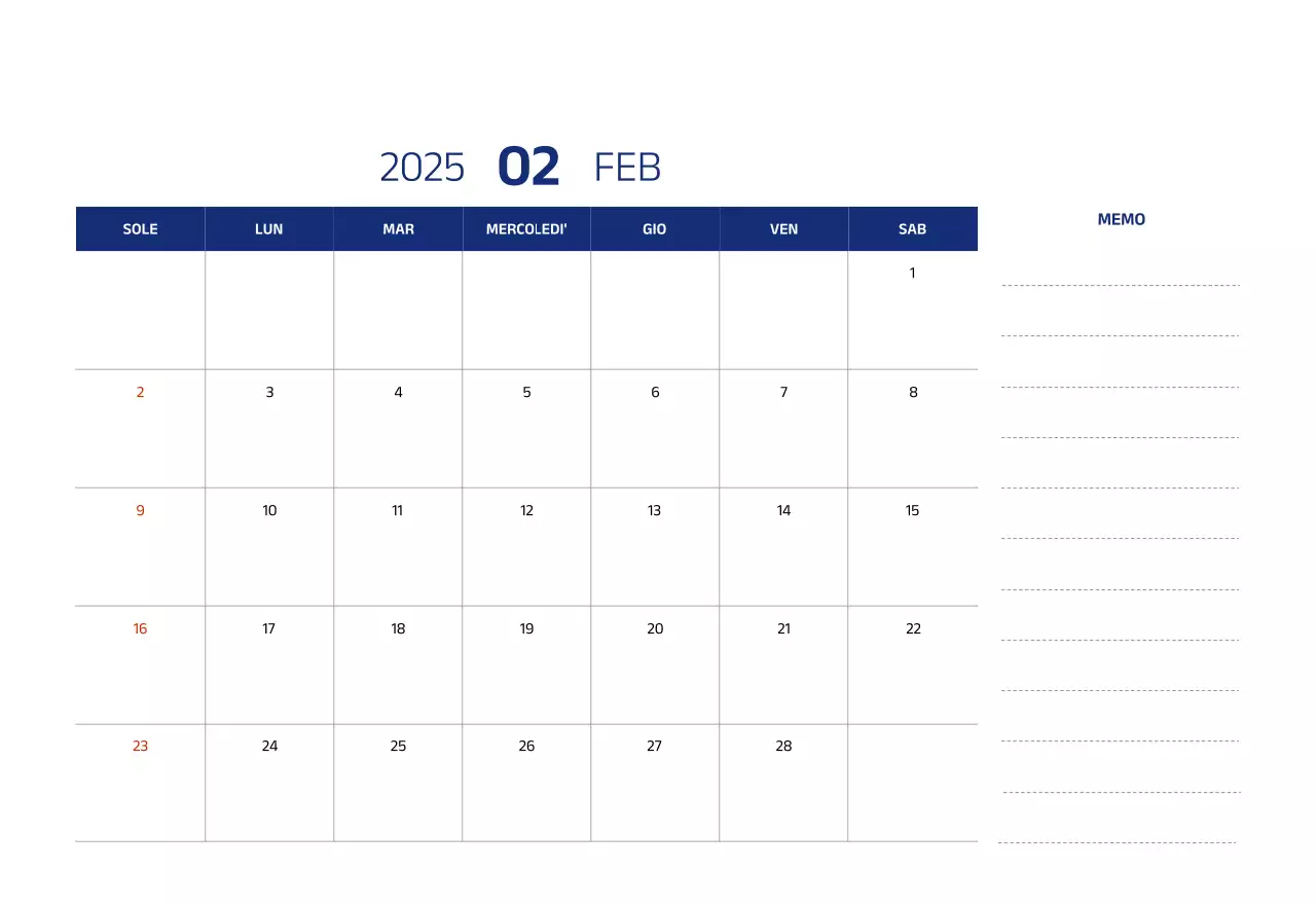 Calendario semplice con illustrazioni blu e pulite