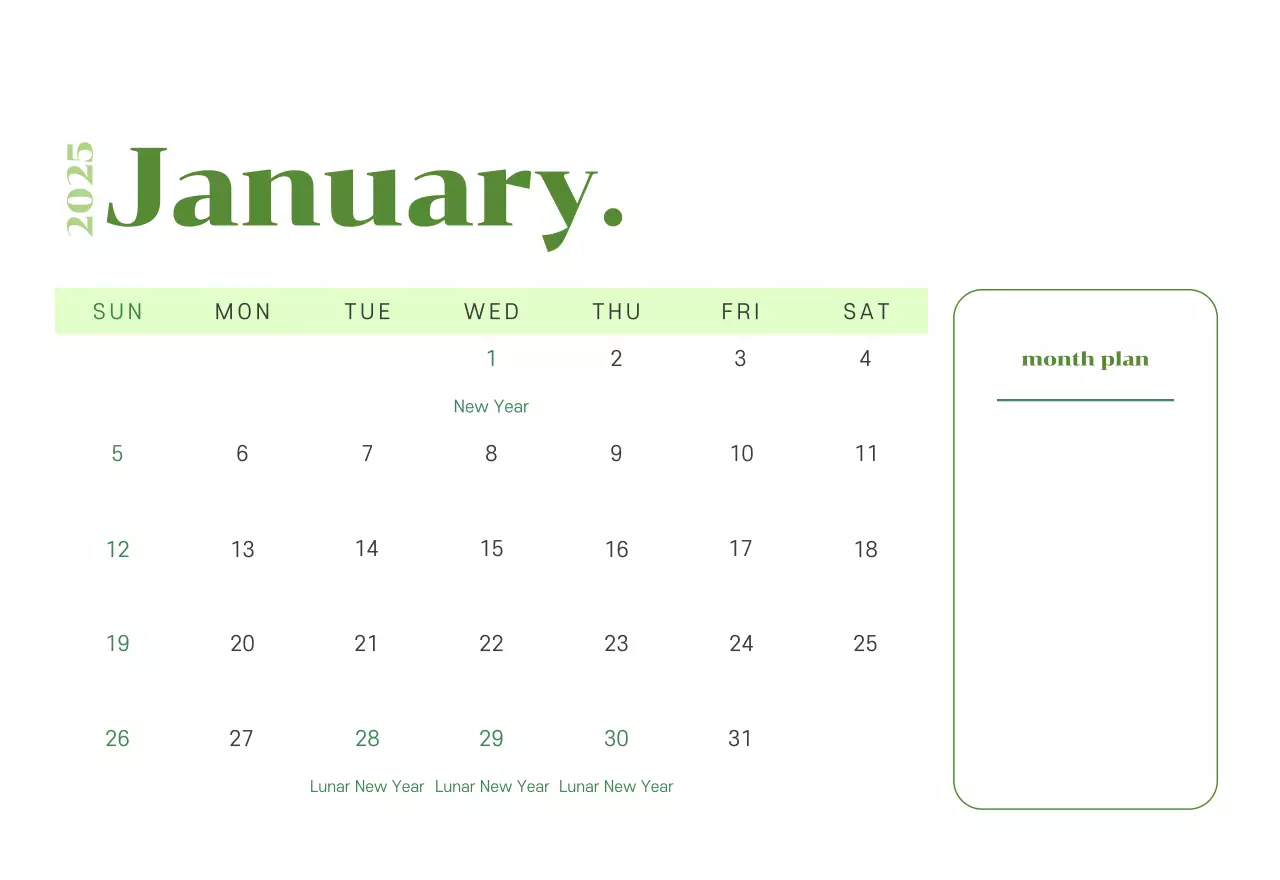 Calendar with youth illustrations on a yellow-green background