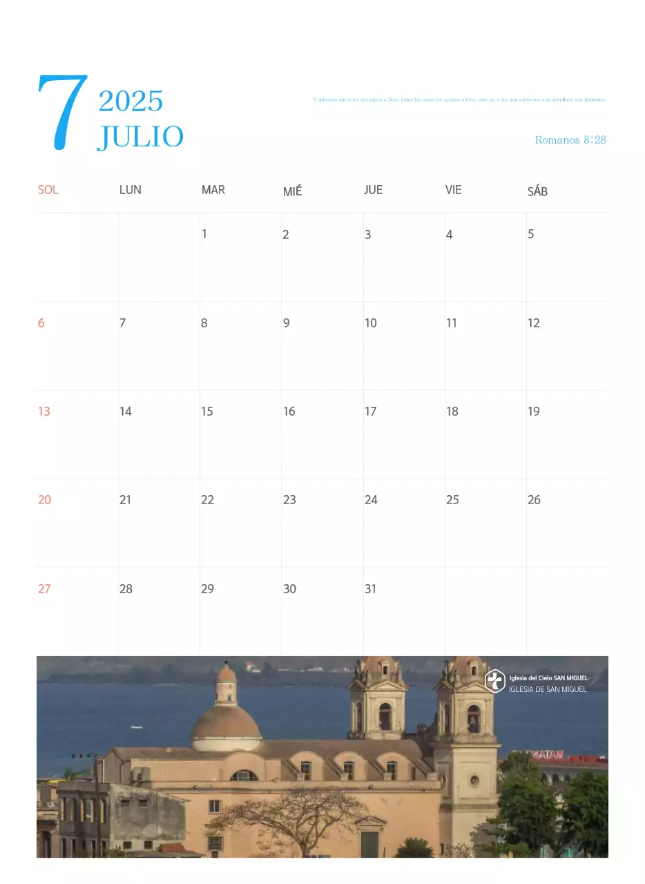 Calendario eclesiástico azul de concepto moderno