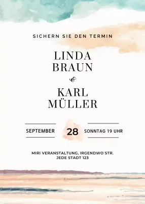 Orange-blaue Hochzeitseinladung im eleganten Stil