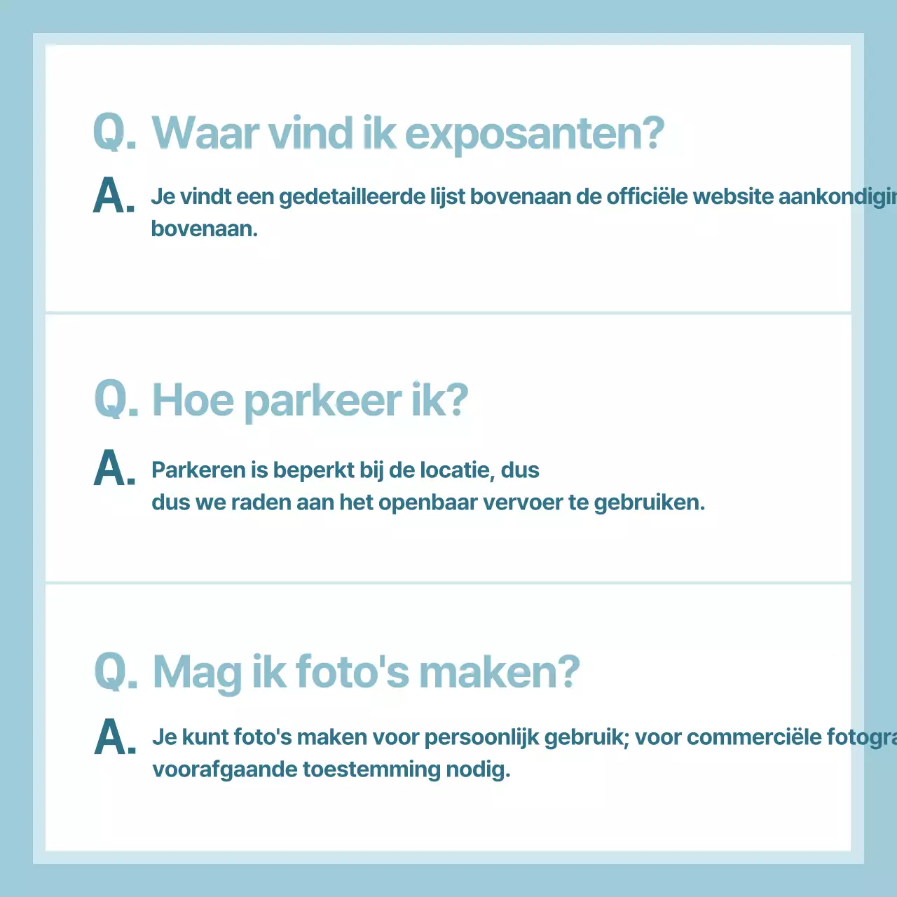 Lichtblauwe eenvoudige informatieverstrekking FAQ