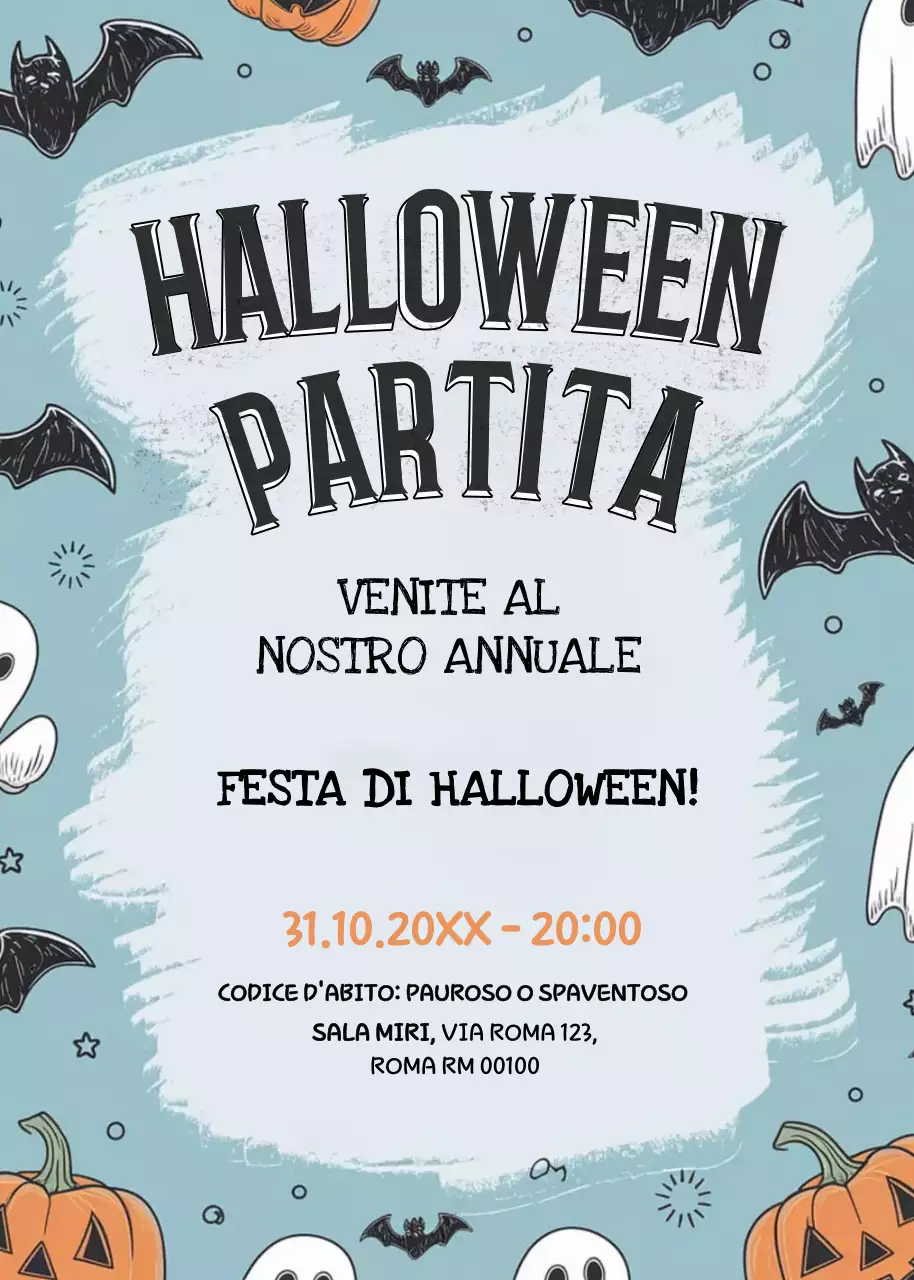 Invito alla festa di Halloween blu nero arancione