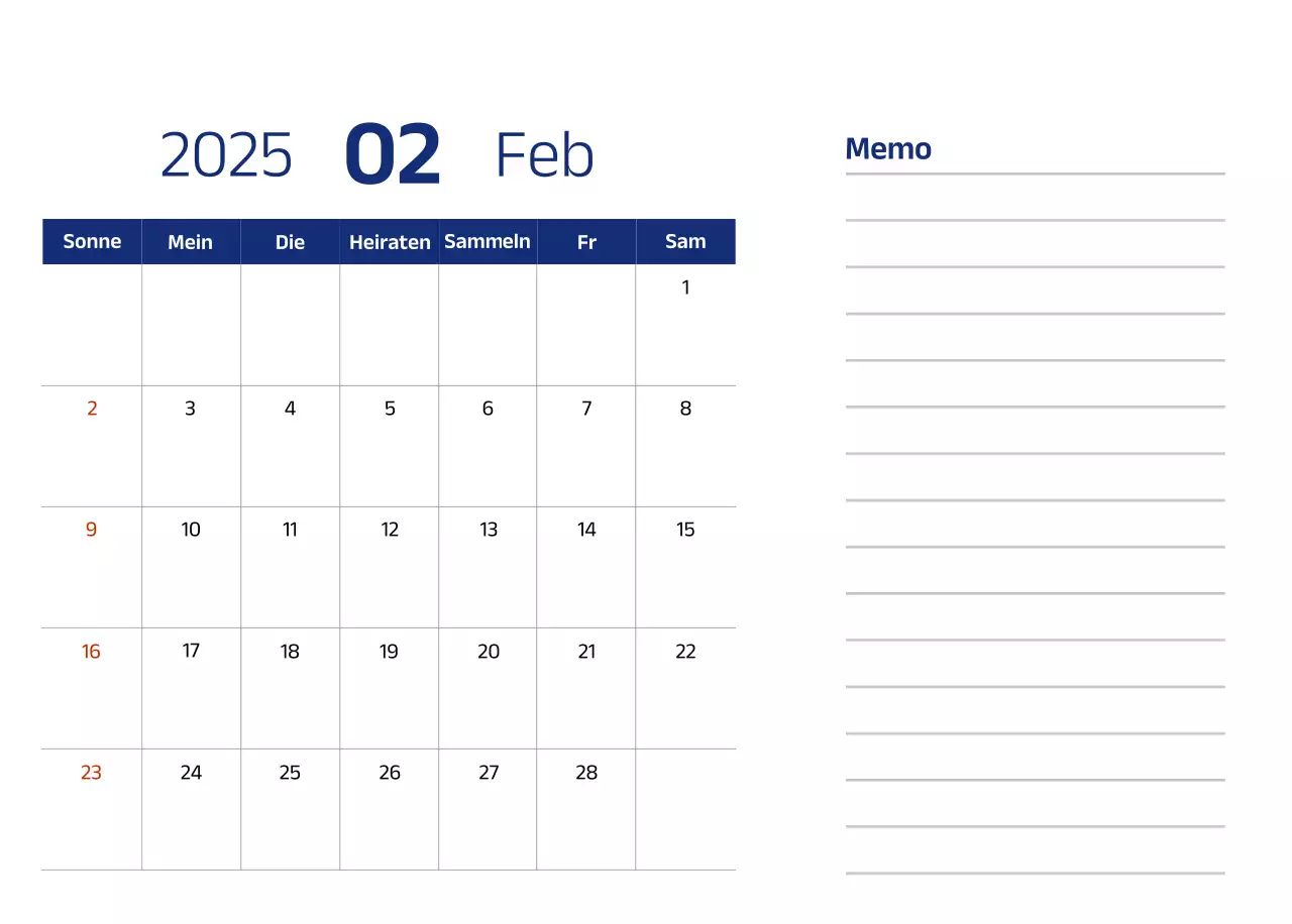 Einfacher Kalender mit blauen, klaren Illustrationen