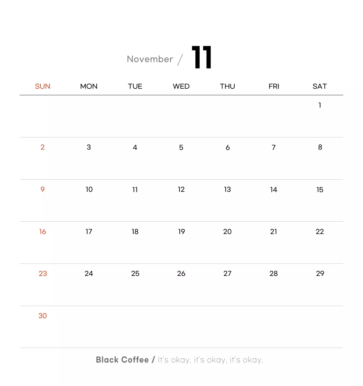 Minimalist coffee calendar