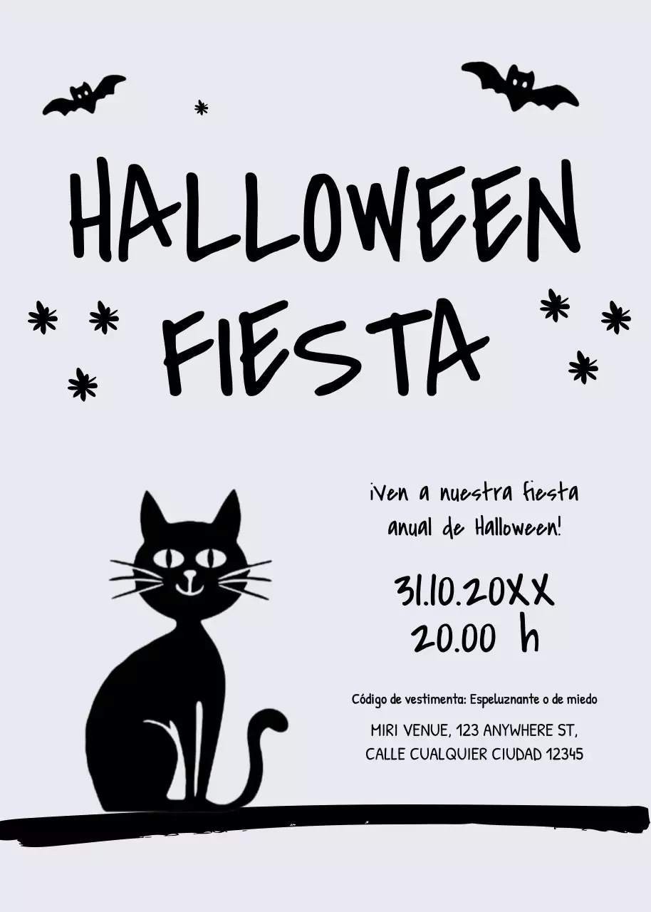 Invitación fiesta Halloween negro gris estilo minimalista