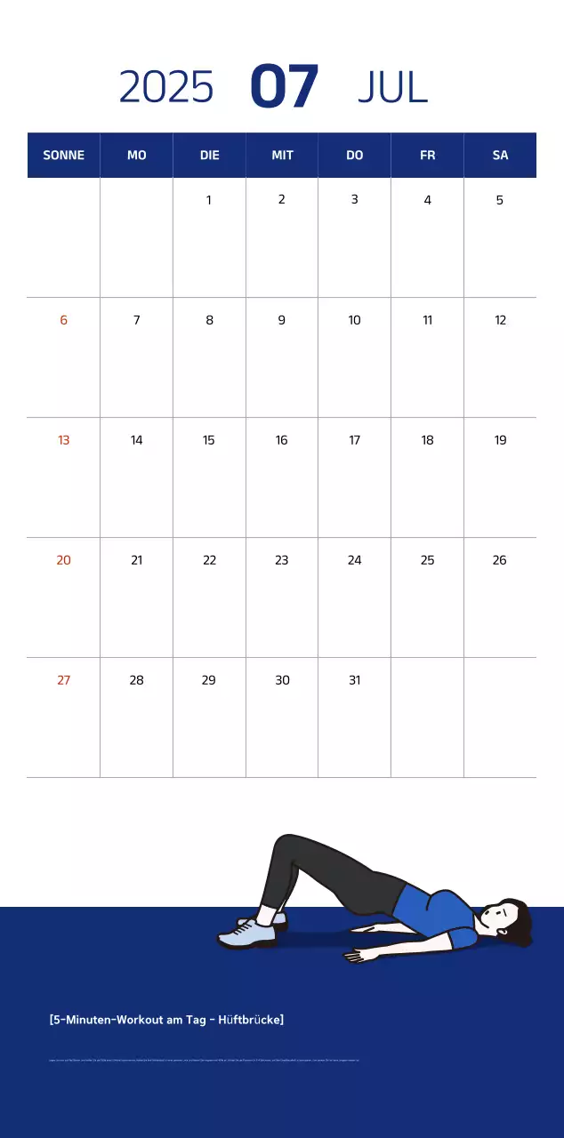 Einfacher Kalender mit blauen, klaren Illustrationen