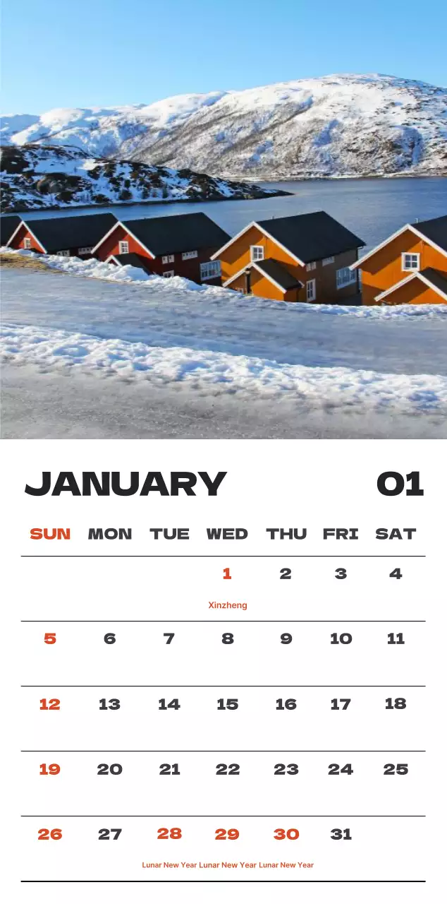 Sky photo clean calendar