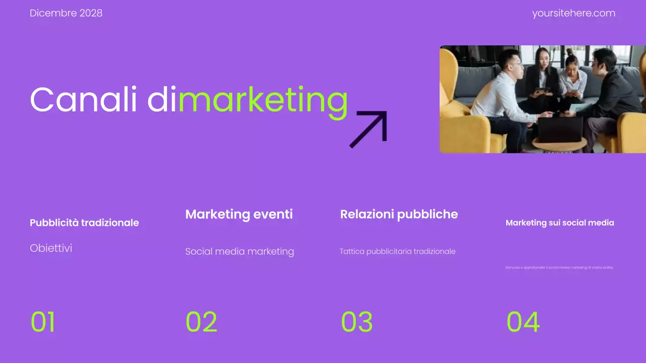 Presentazione del piano di marketing con gradiente moderno viola