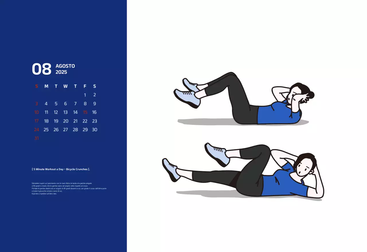 Calendario semplice con illustrazioni blu e pulite