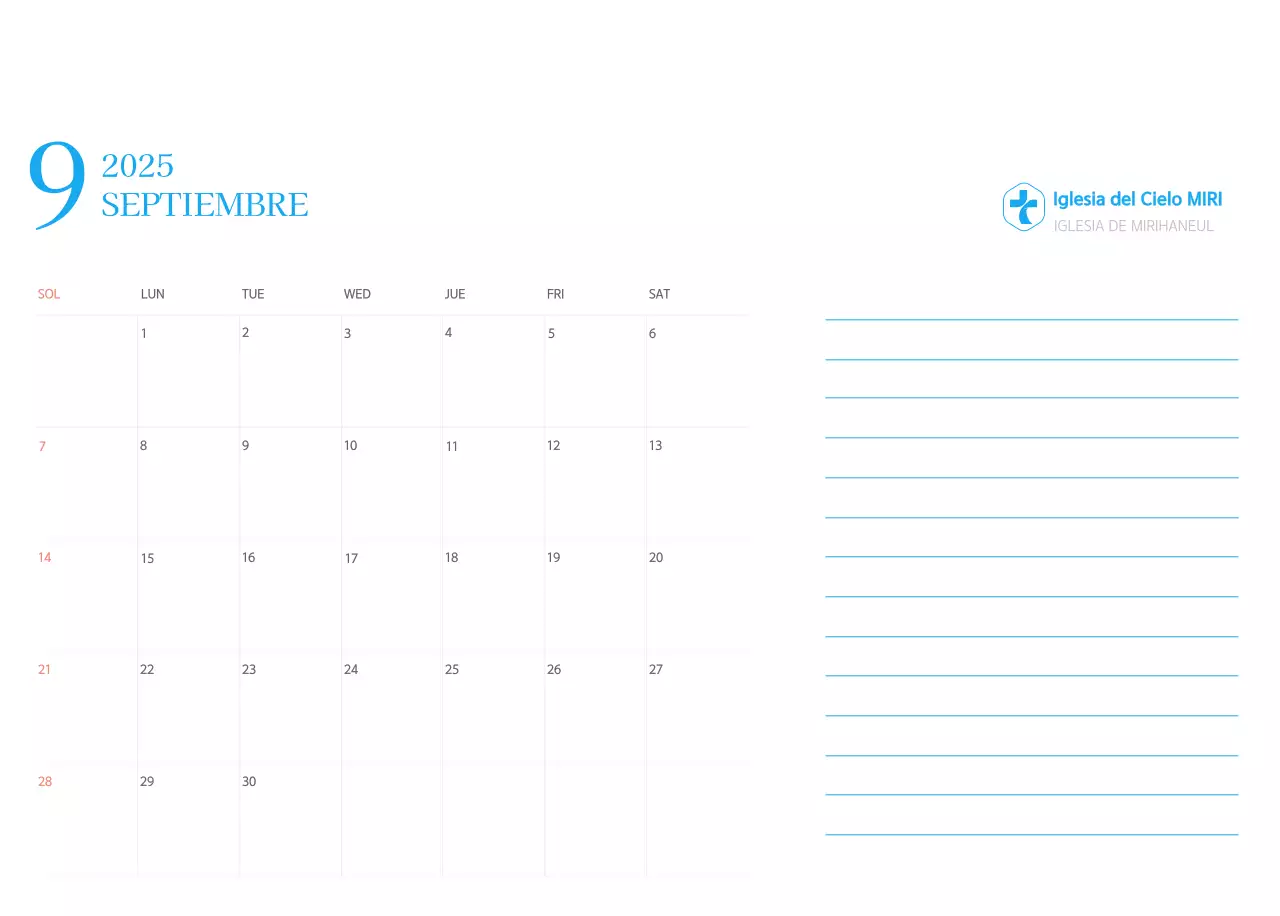 Calendario eclesiástico azul de concepto moderno