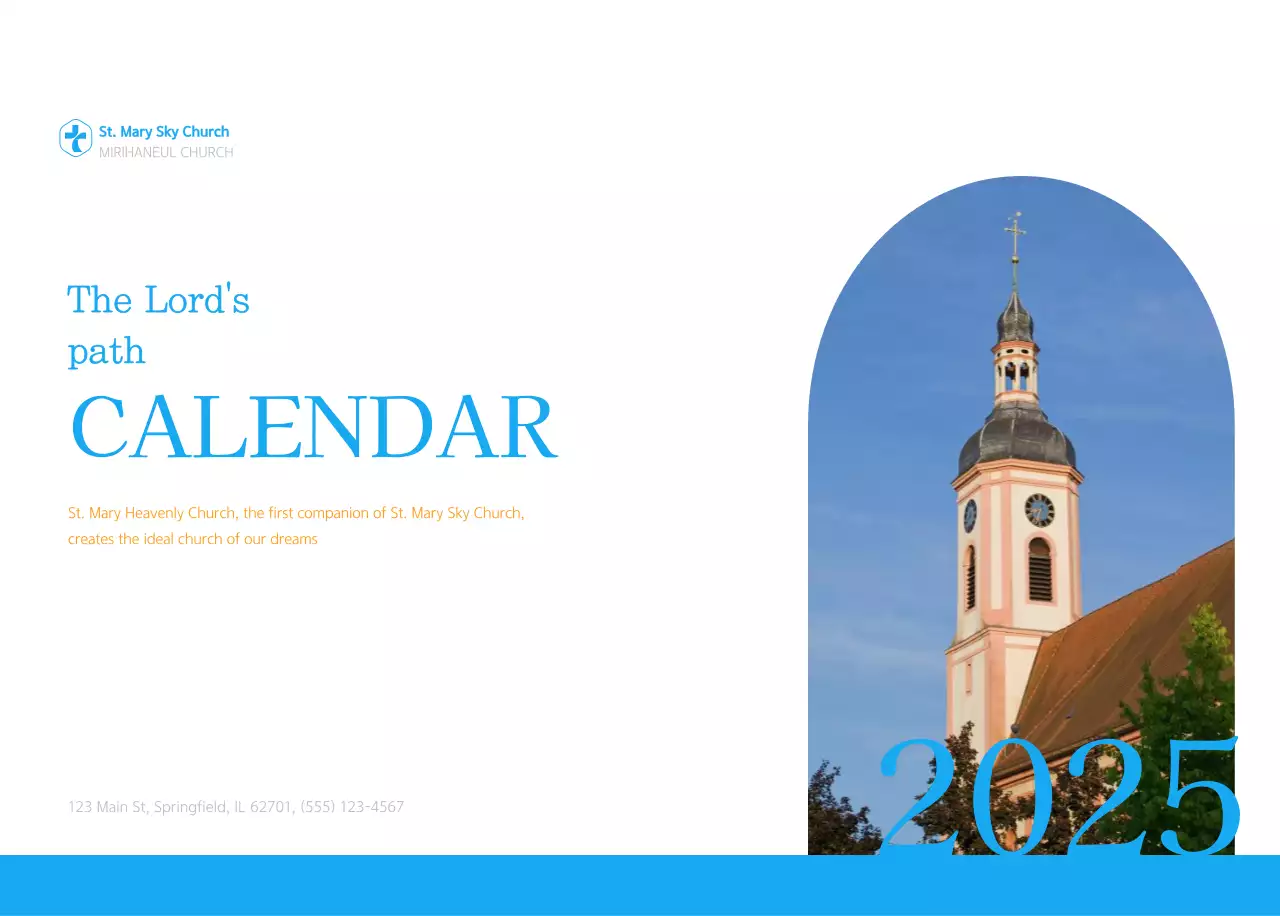 Kalender gereja berkonsep modern berwarna biru