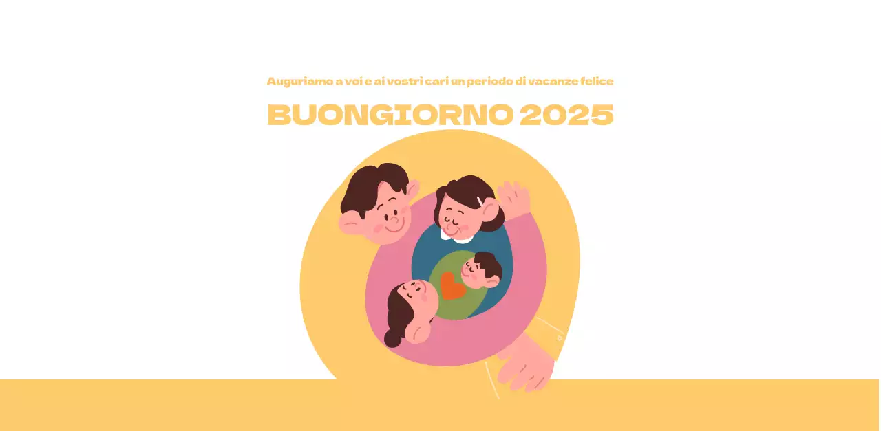 Un ospedale festivo con illustrazioni a tema salute e famiglia e accenti colorati