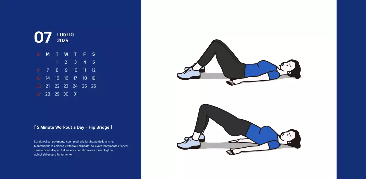 Calendario semplice con illustrazioni blu e pulite