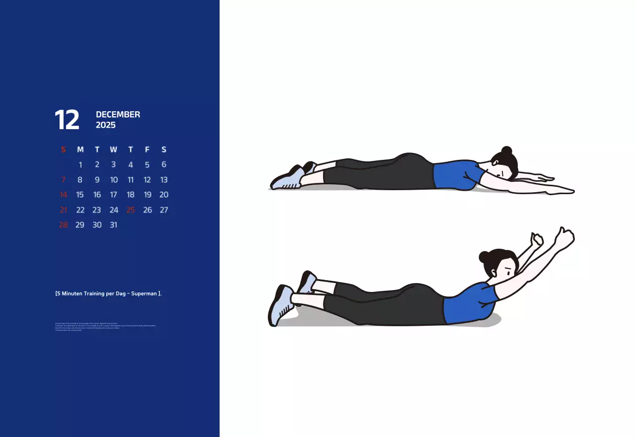 Eenvoudige kalender met blauwe, strakke illustraties