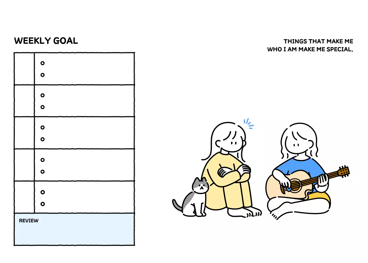 Illustrated calendar with a cute line style