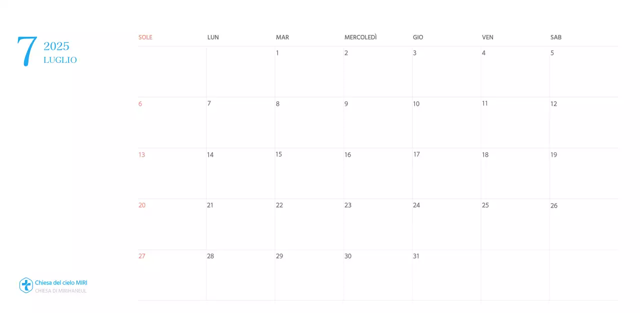 Calendario ecclesiastico blu di concezione moderna