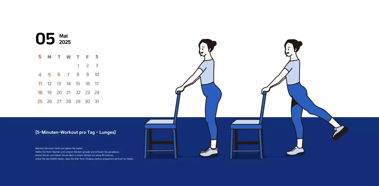Einfacher Kalender mit blauen, klaren Illustrationen