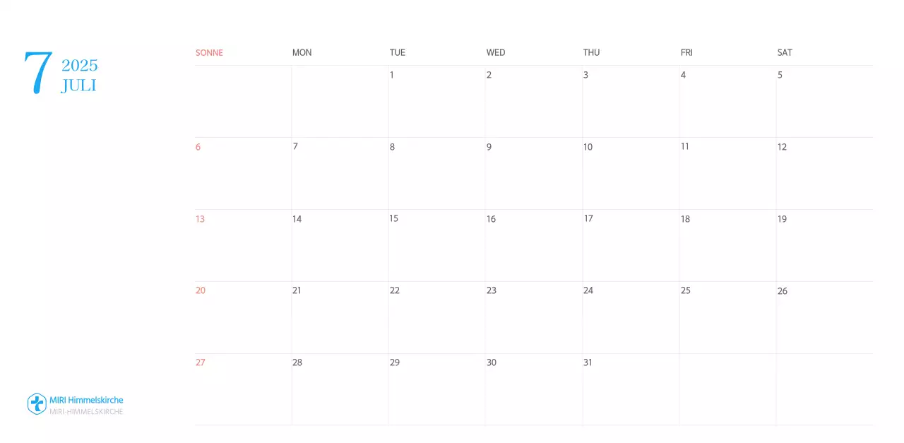 Blaues modernes Konzept Kirchenkalender