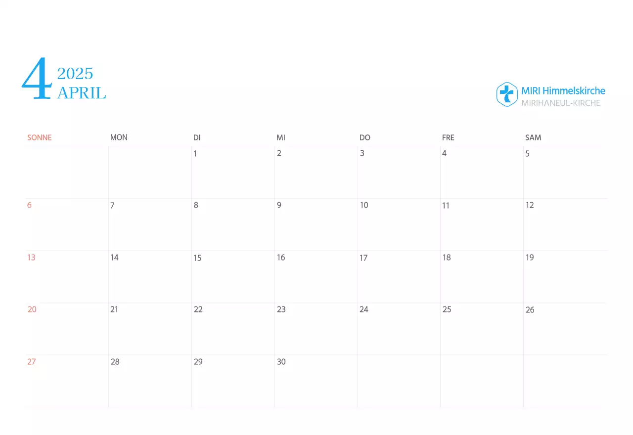 Blaues modernes Konzept Kirchenkalender