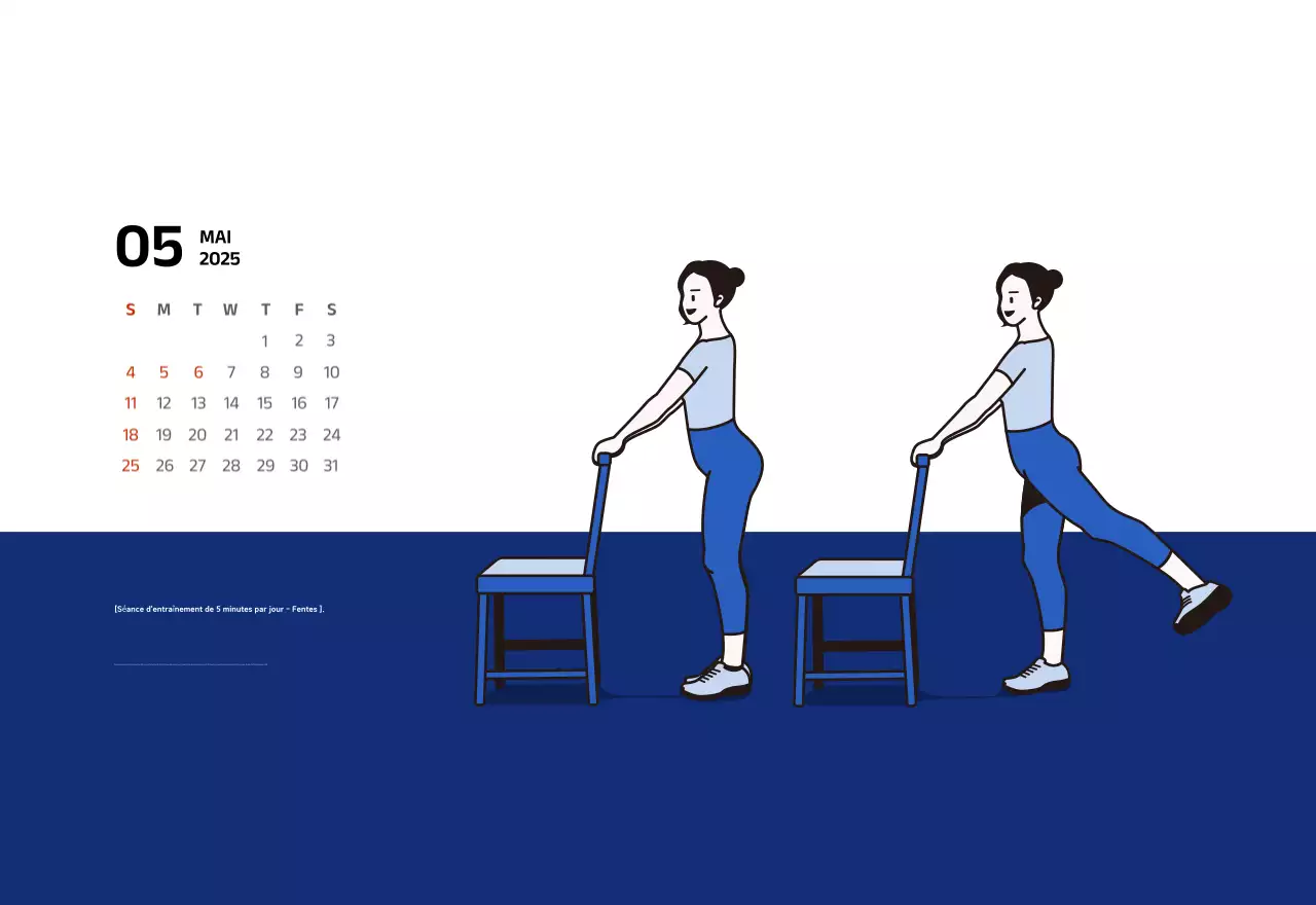 Calendrier simple avec des illustrations bleues et épurées