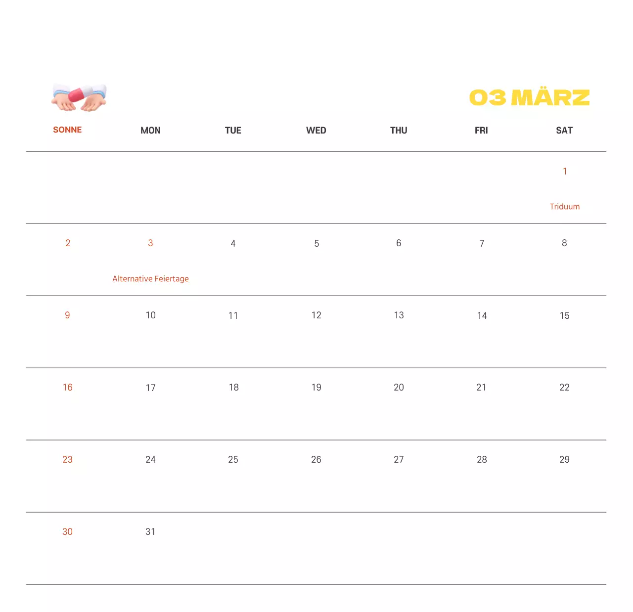 Ein festliches Krankenhaus mit Illustrationen zum Thema Gesundheit und Familie und farbenfrohen Akzenten
