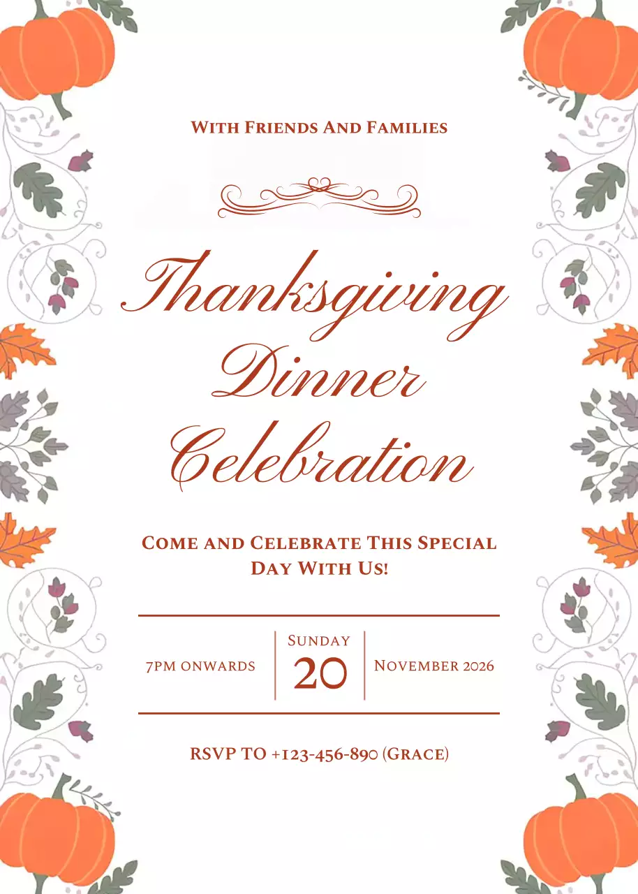 Orange Traditional Thanksgiving Invitation Poster