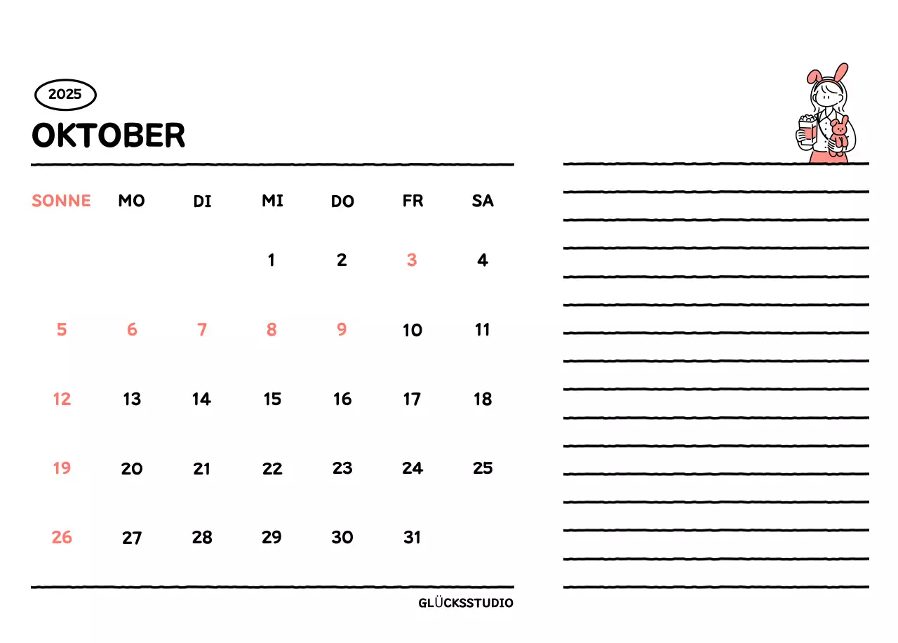 Illustrierter Kalender mit schönem Linienstil