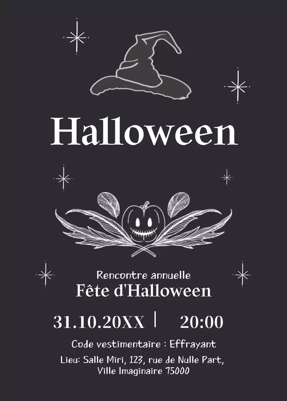 invitation à la fête d'Halloween en noir et blanc
