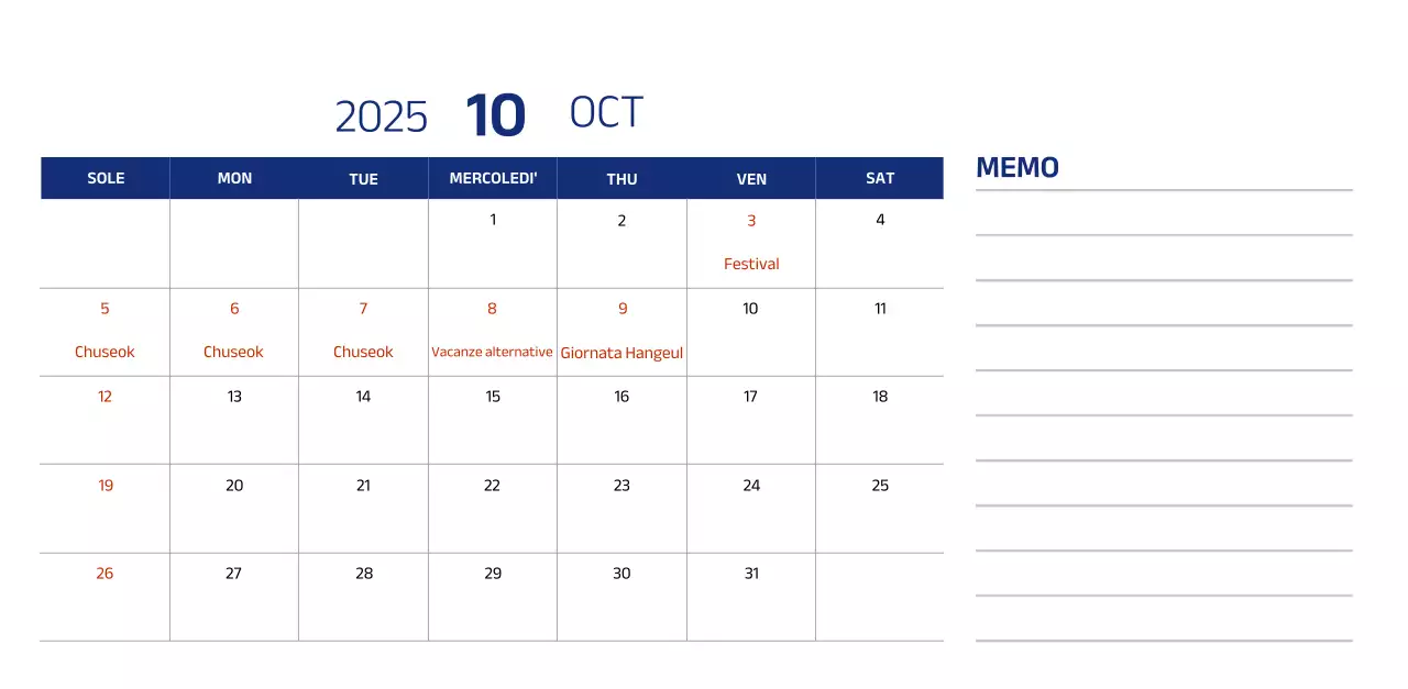 Calendario semplice con illustrazioni blu e pulite