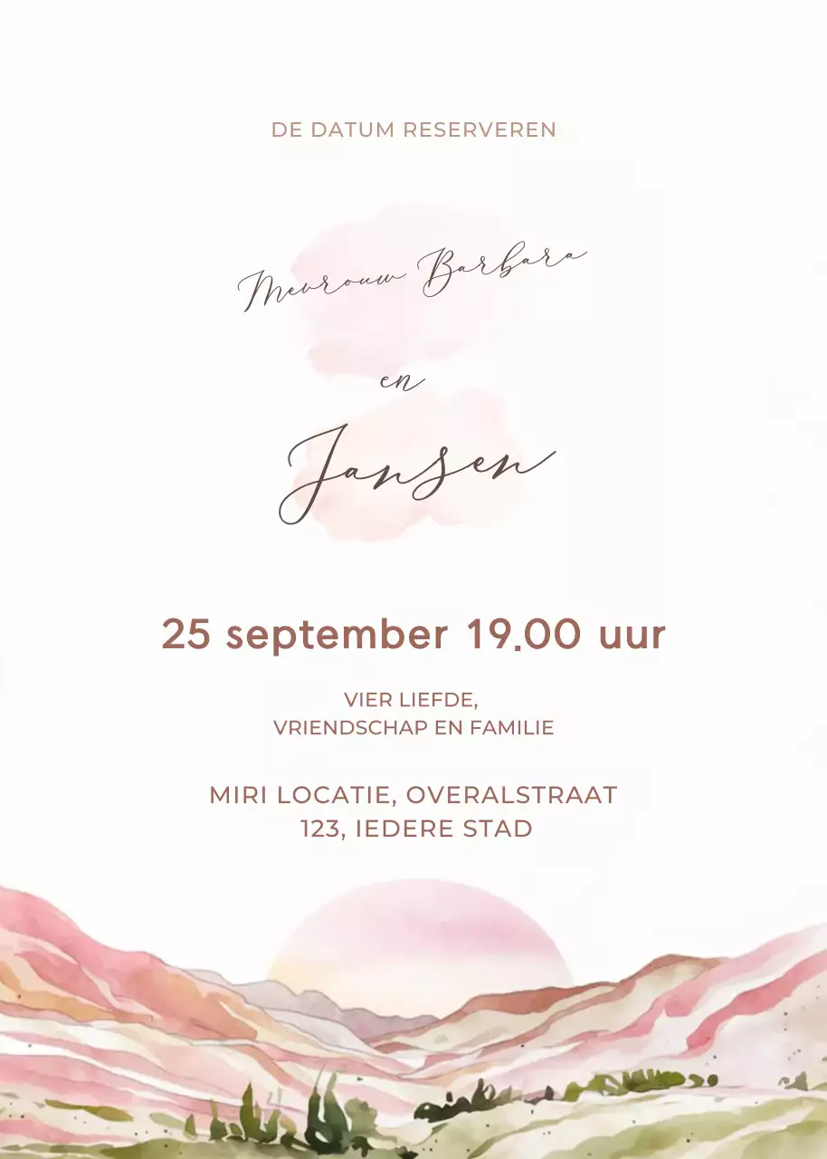 Roze groene huwelijksuitnodiging elegante stijl