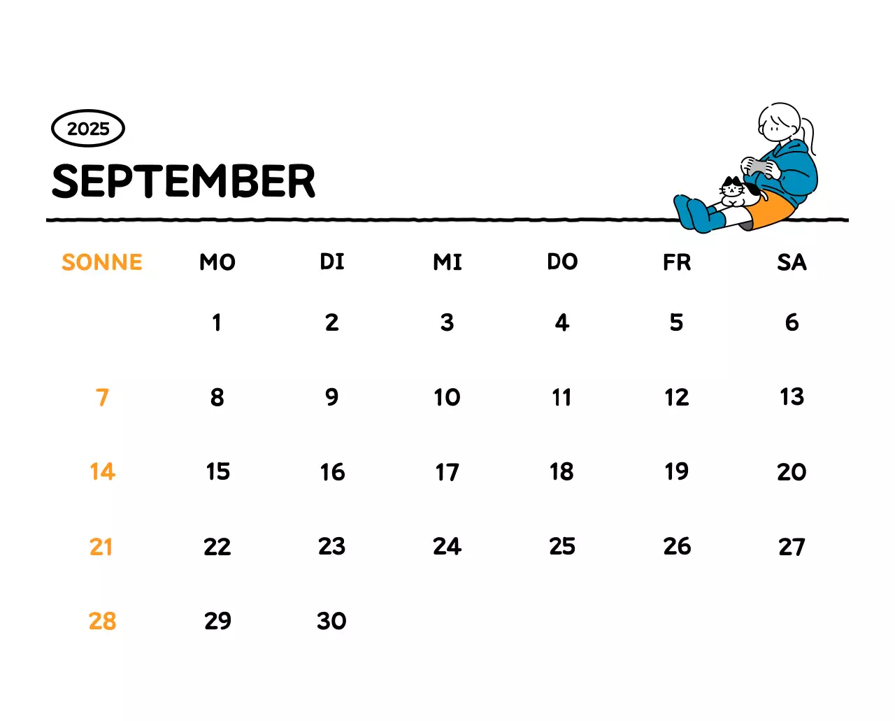 Illustrierter Kalender mit schönem Linienstil