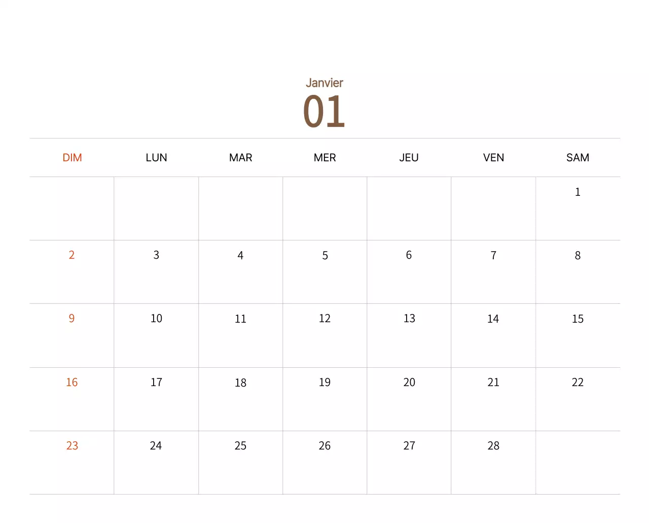 Calendrier du Nouvel An avec illustrations chaleureuses