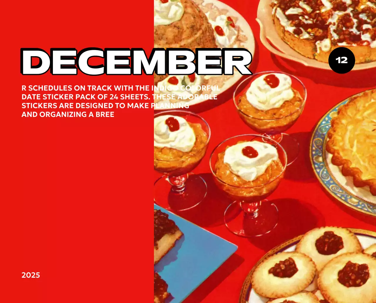 様々なレトロなイラストが描かれたカラフルなカレンダーカレンダー