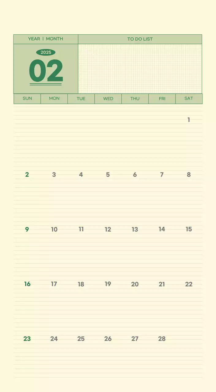SAT D-Day Notepad Concept Wall Calendar in Green and Light Yellow
