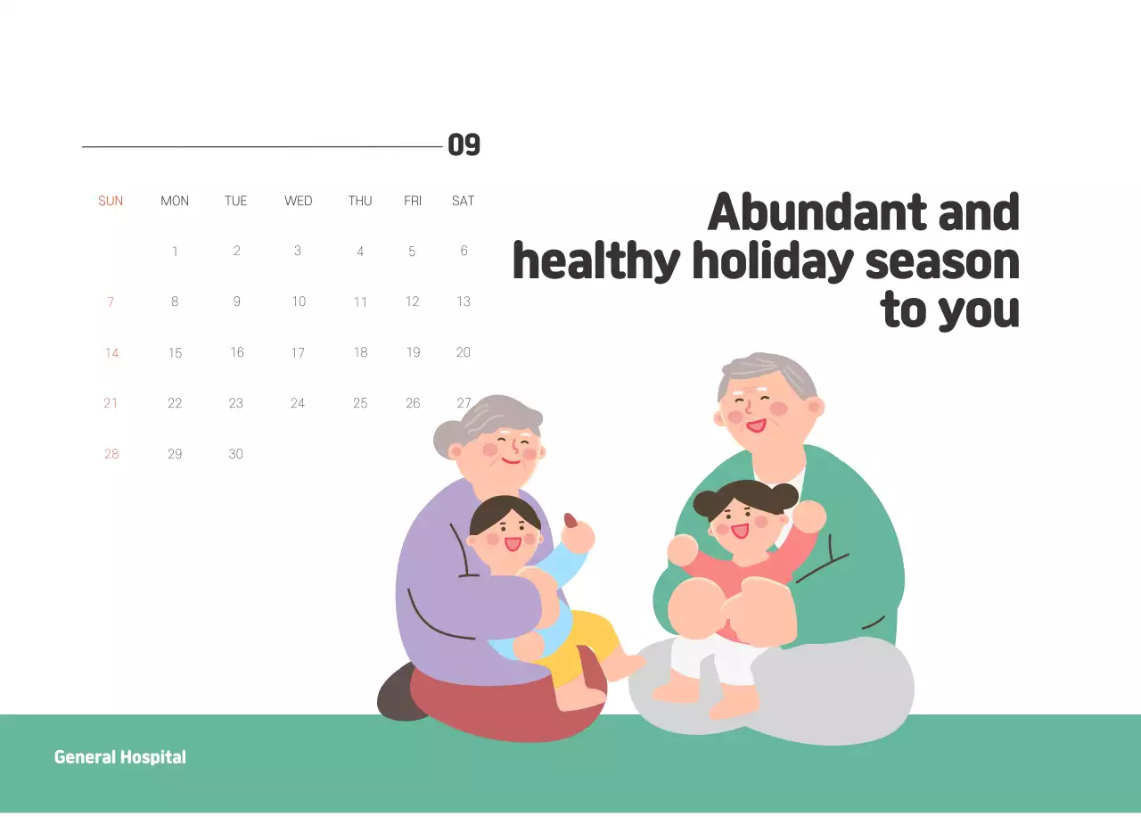 A holiday hospital with health and family themed illustrations and colorful accents