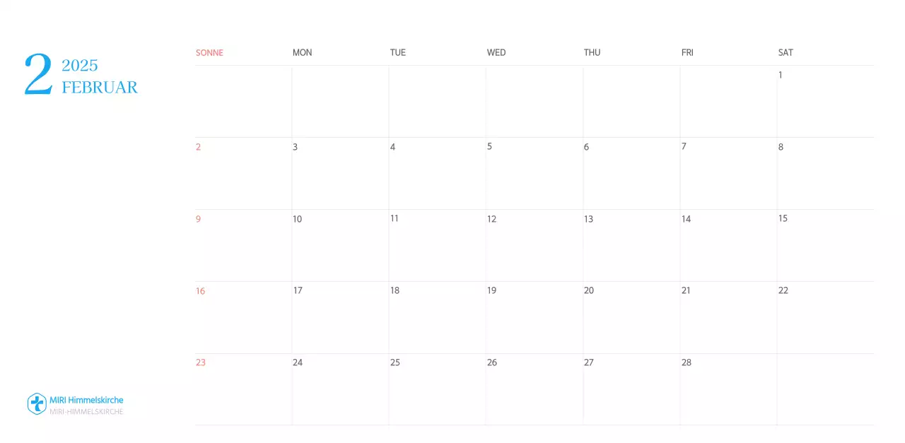 Blaues modernes Konzept Kirchenkalender