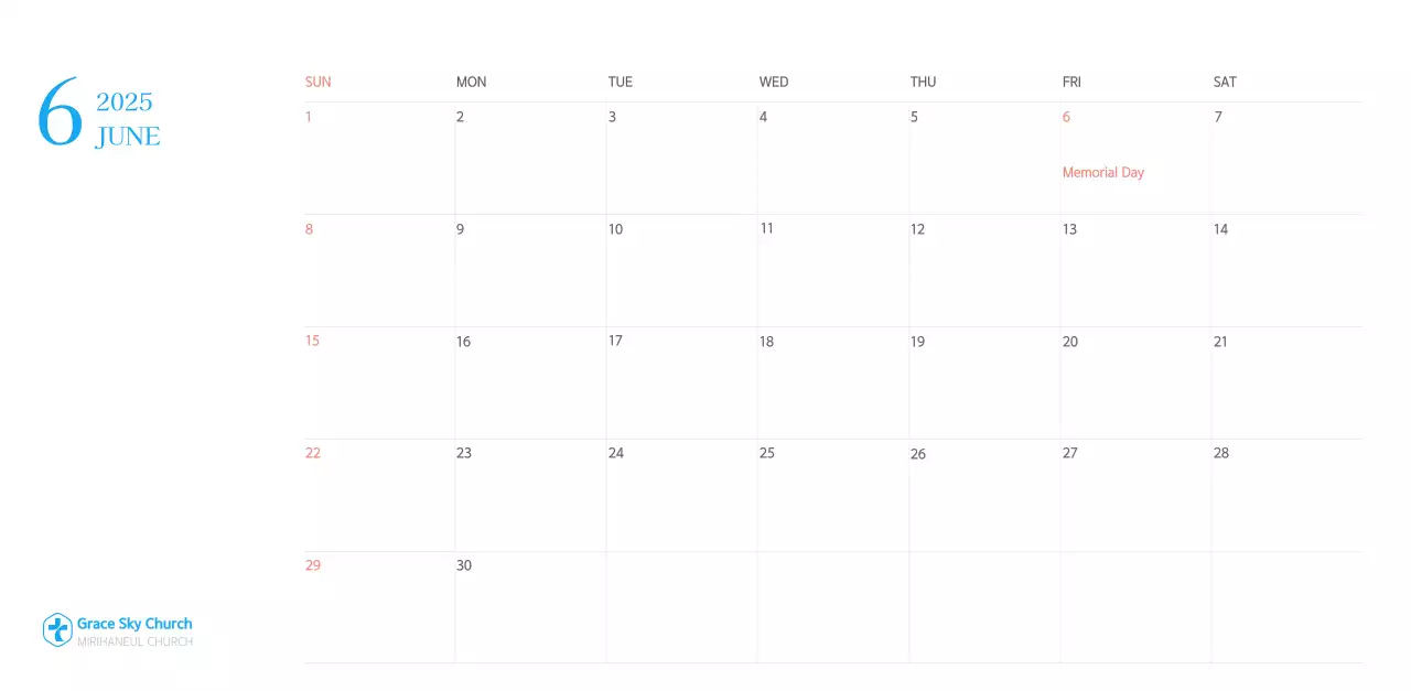 Blue modern concept church calendar