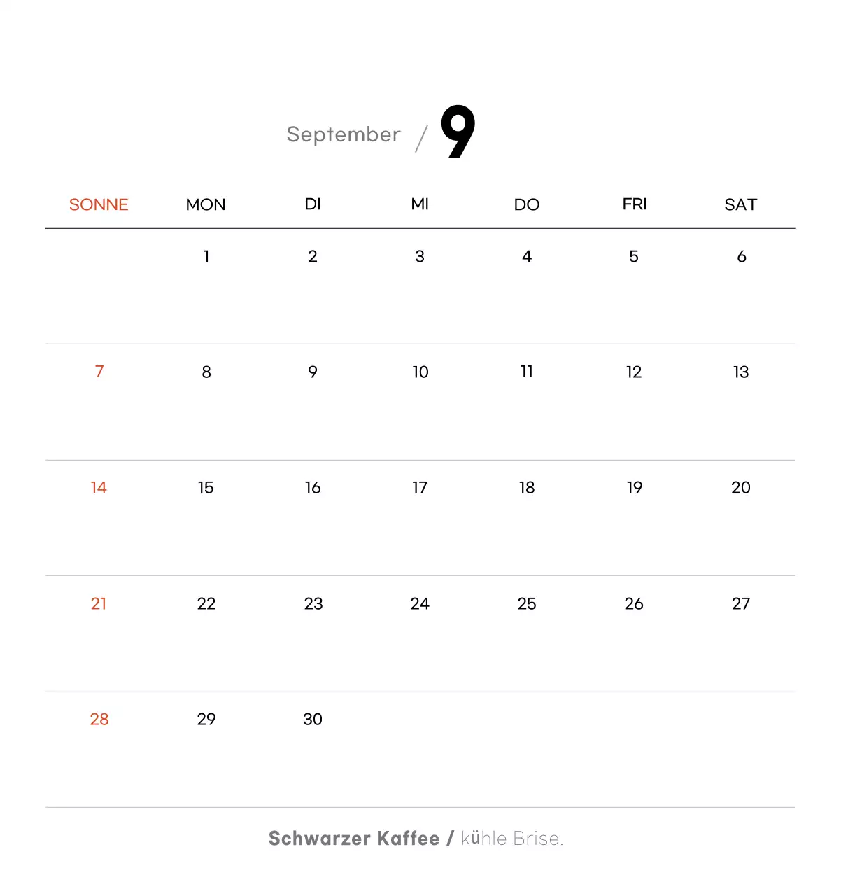 Minimalistischer Kaffee-Kalender