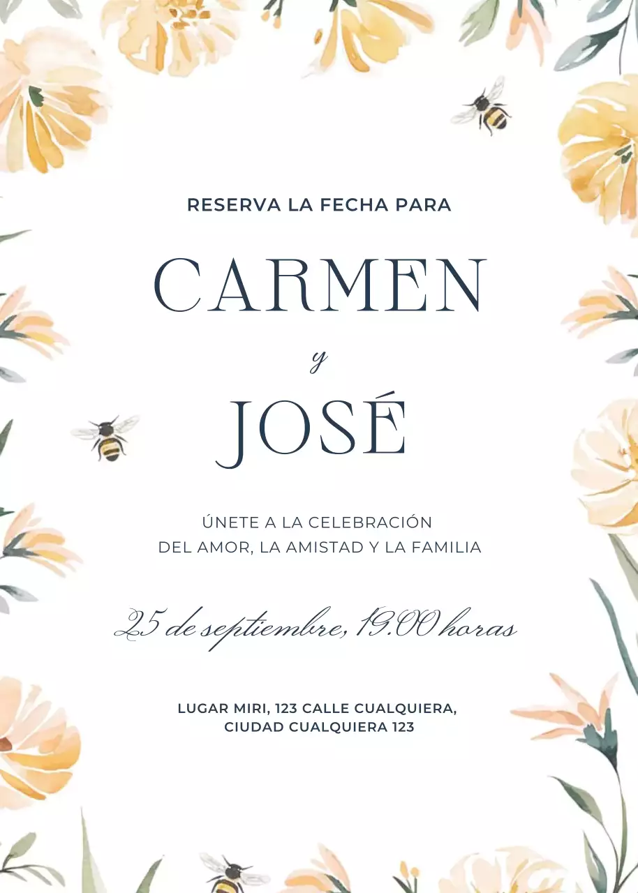 Invitación de boda floral amarillo verde
